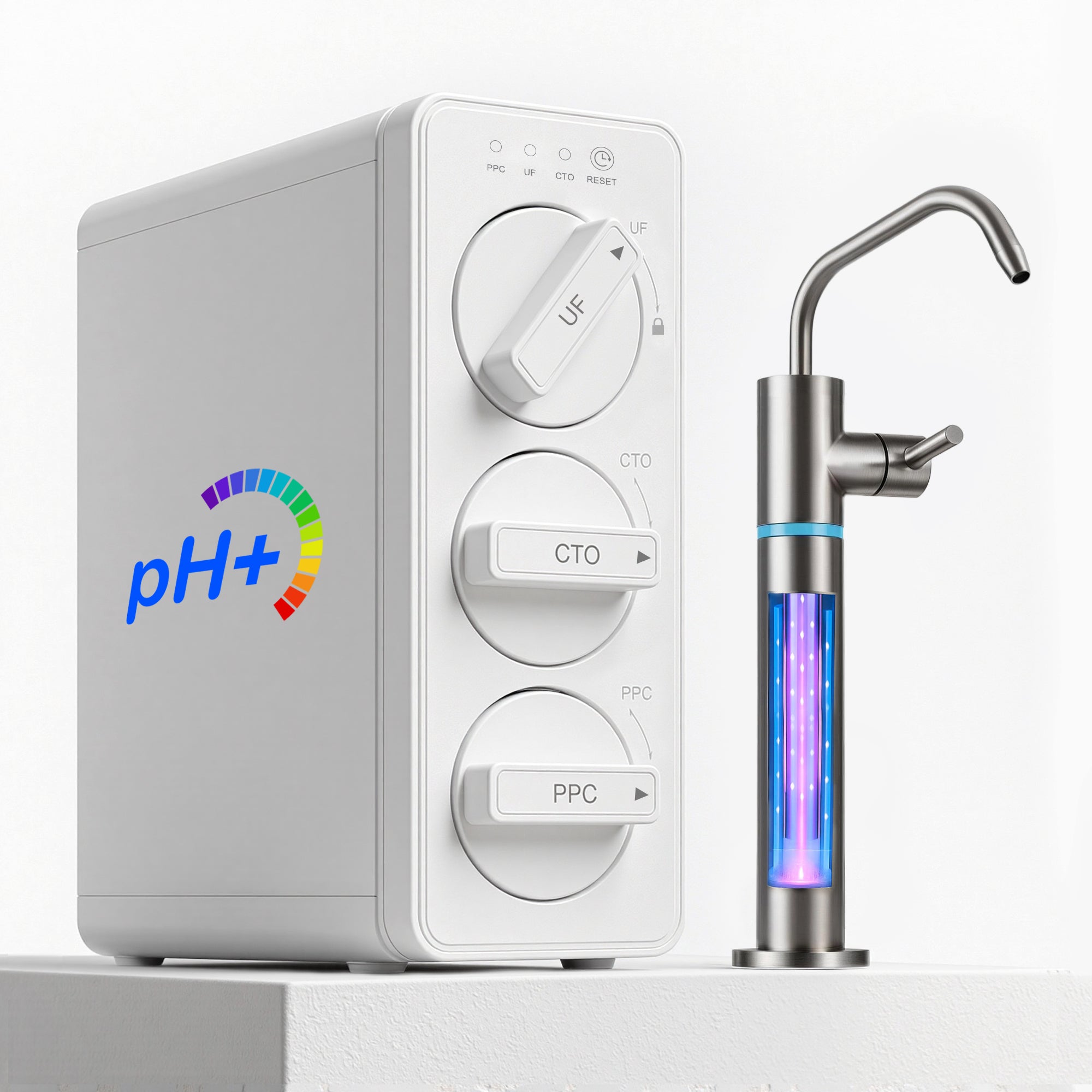 LCF 0.01μm Under Sink Ultra Filtration Water Filter System with Alkaline Minerals & LED UV Faucet