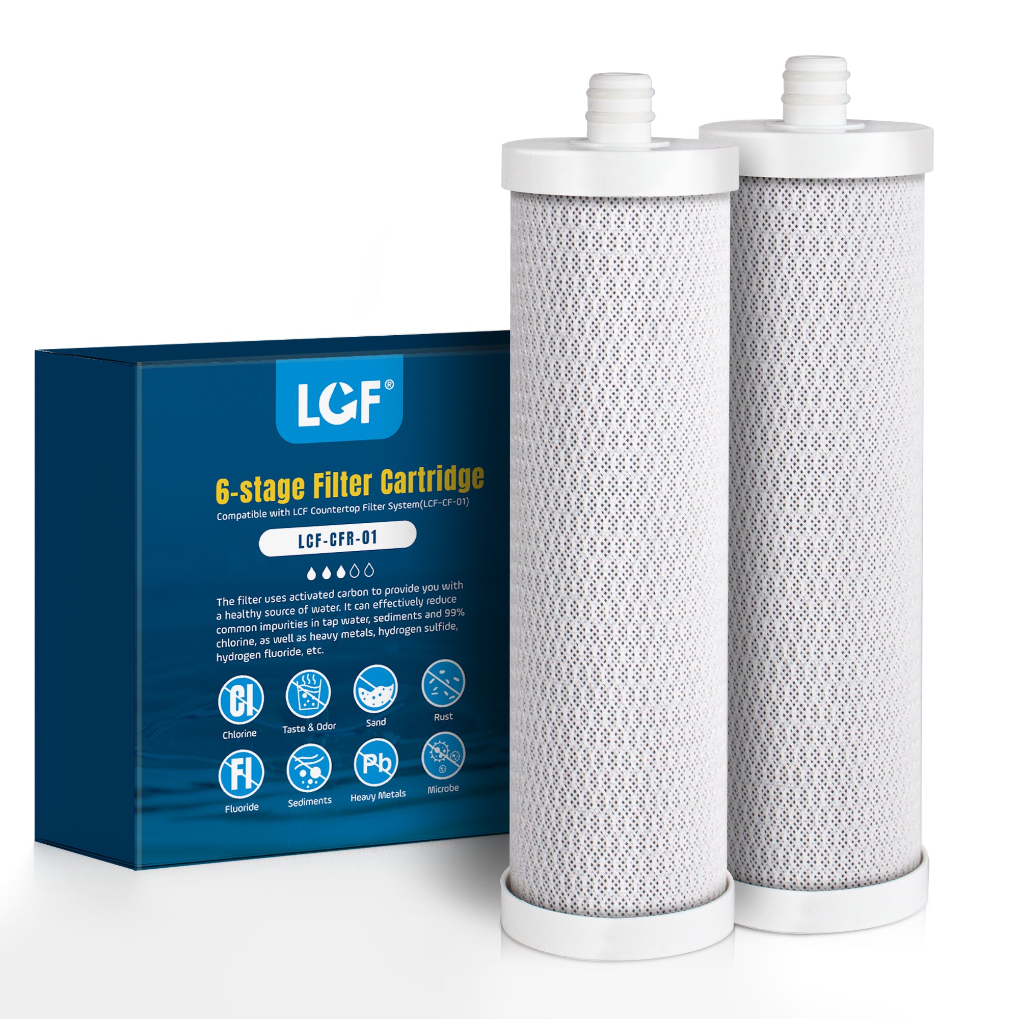 LCF-CFR-01 Replacement Filter Cartridge for LCF Countertop Water Filter, 6-Stage Silver Ions Enhanced, 2-Pack