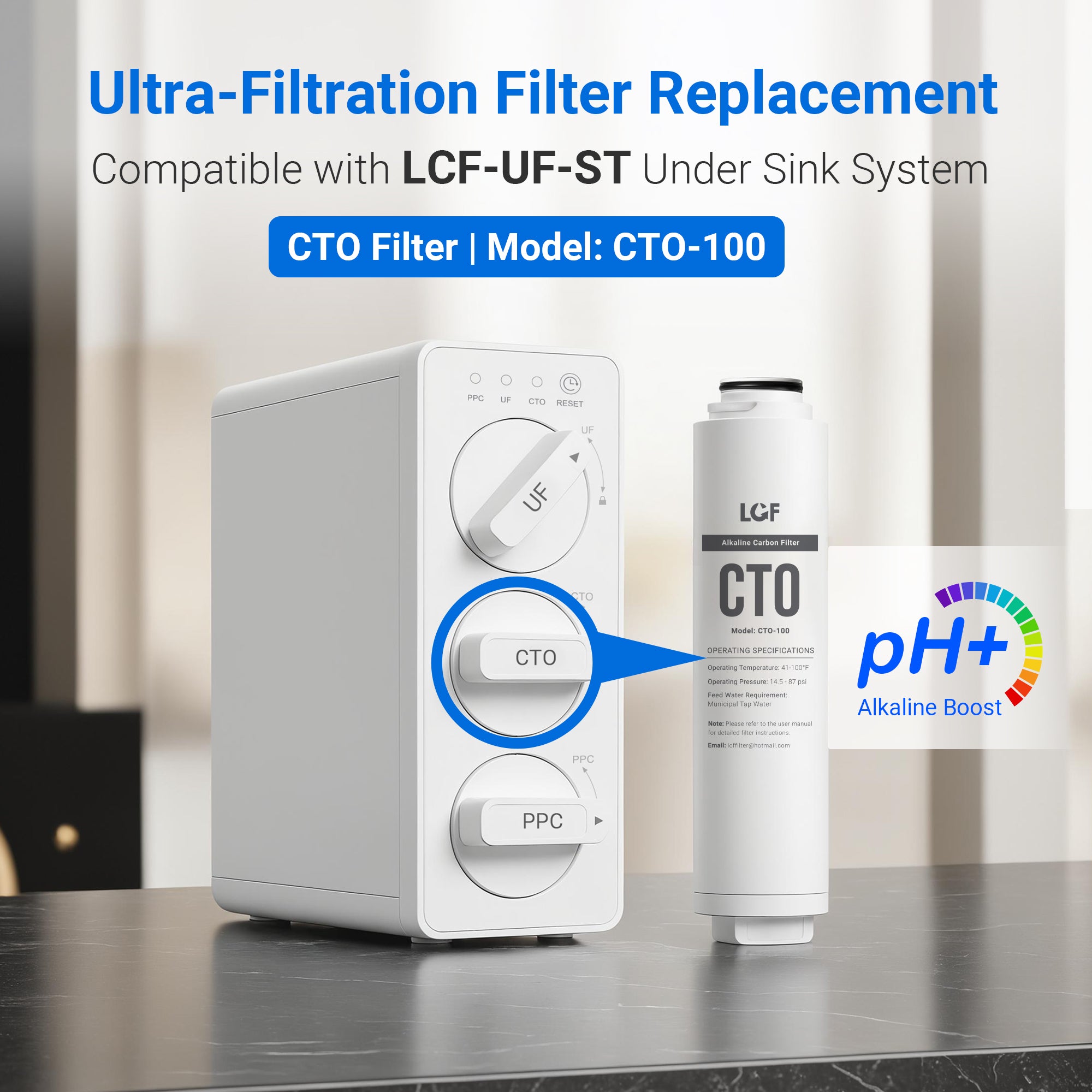 LCF CTO Alkaline Replacement Filter for Under Sink Water Filter System – Mineral & Taste Improvement