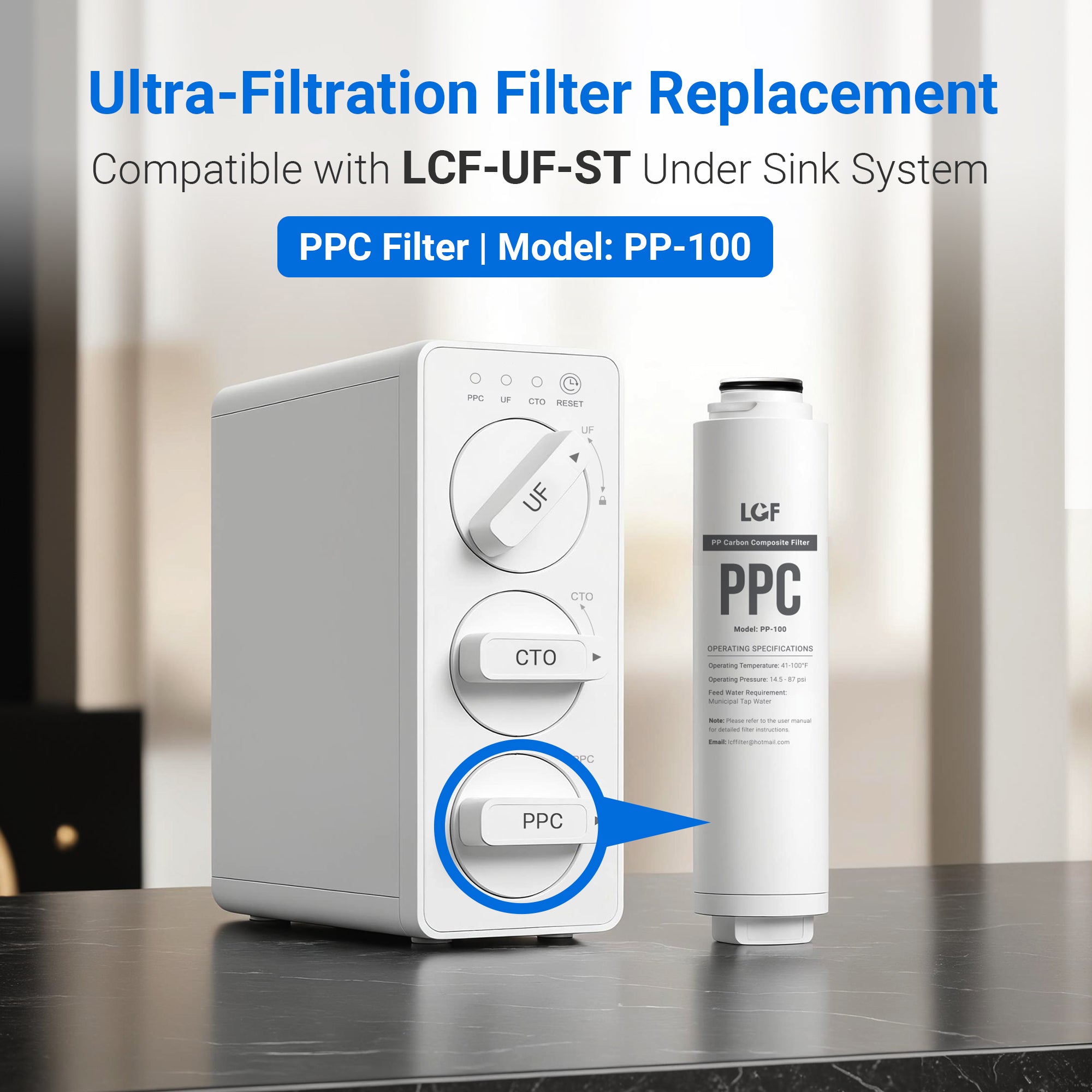 LCF PPC Replacement Filter for Under Sink Water Filter System – Sediment & Chlorine Reduction