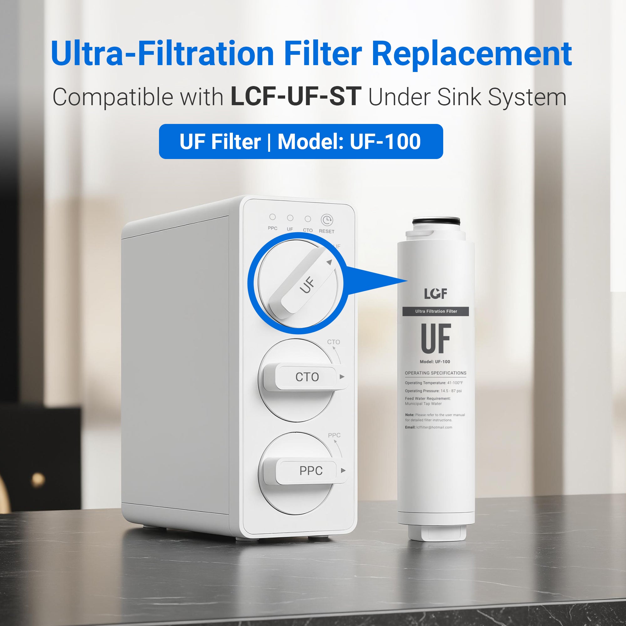 LCF 0.01μm UF Replacement Filter for Under Sink Water Filter System – Bacteria Reduction