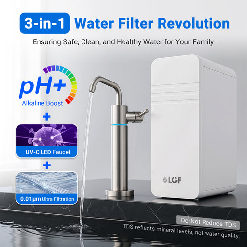 LCF 0.01μm Under Sink Ultra Filtration Water Filter System with Alkaline Minerals & LED UV Faucet