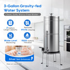 LCF Gravity Water Filter System, 3 Gallon Stainless Steel Countertop Water Purifier with 6 Filters, Stand & Water Level Spigot