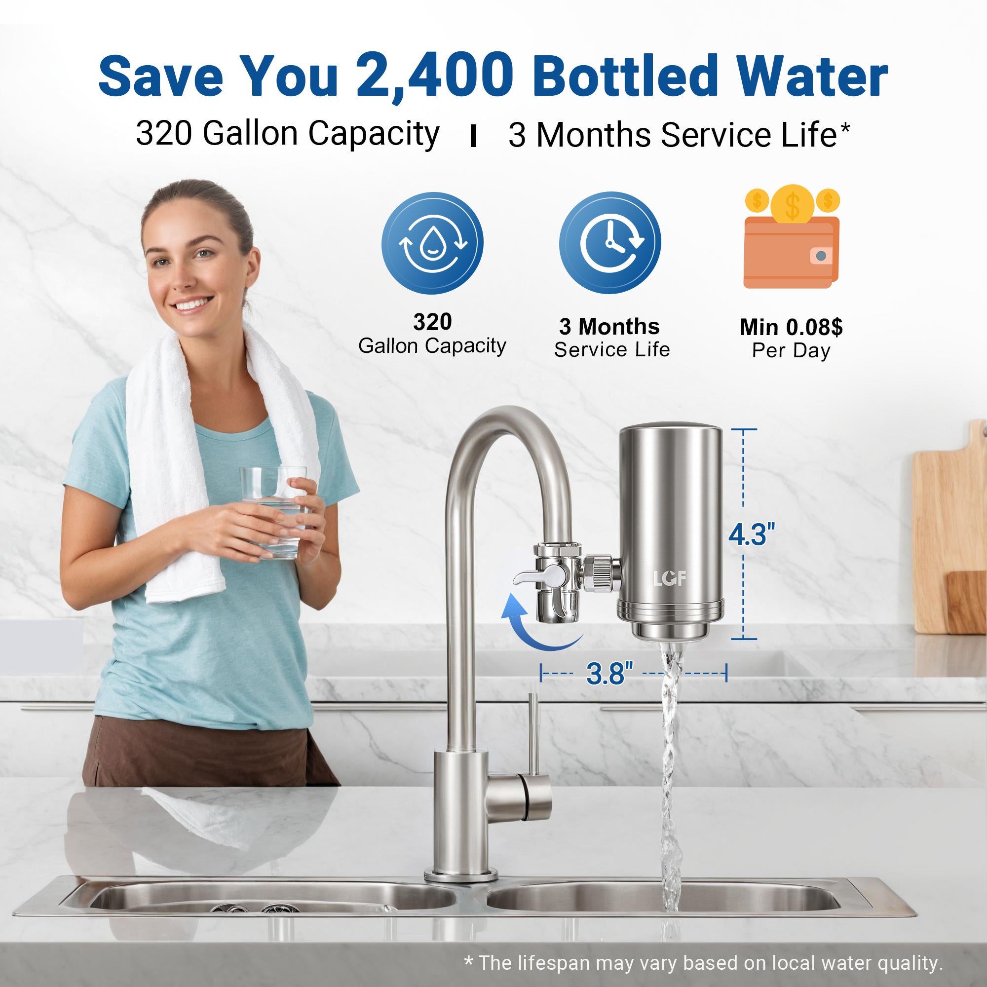 LCF 360° Rotating Stainless Steel Faucet Water Filter