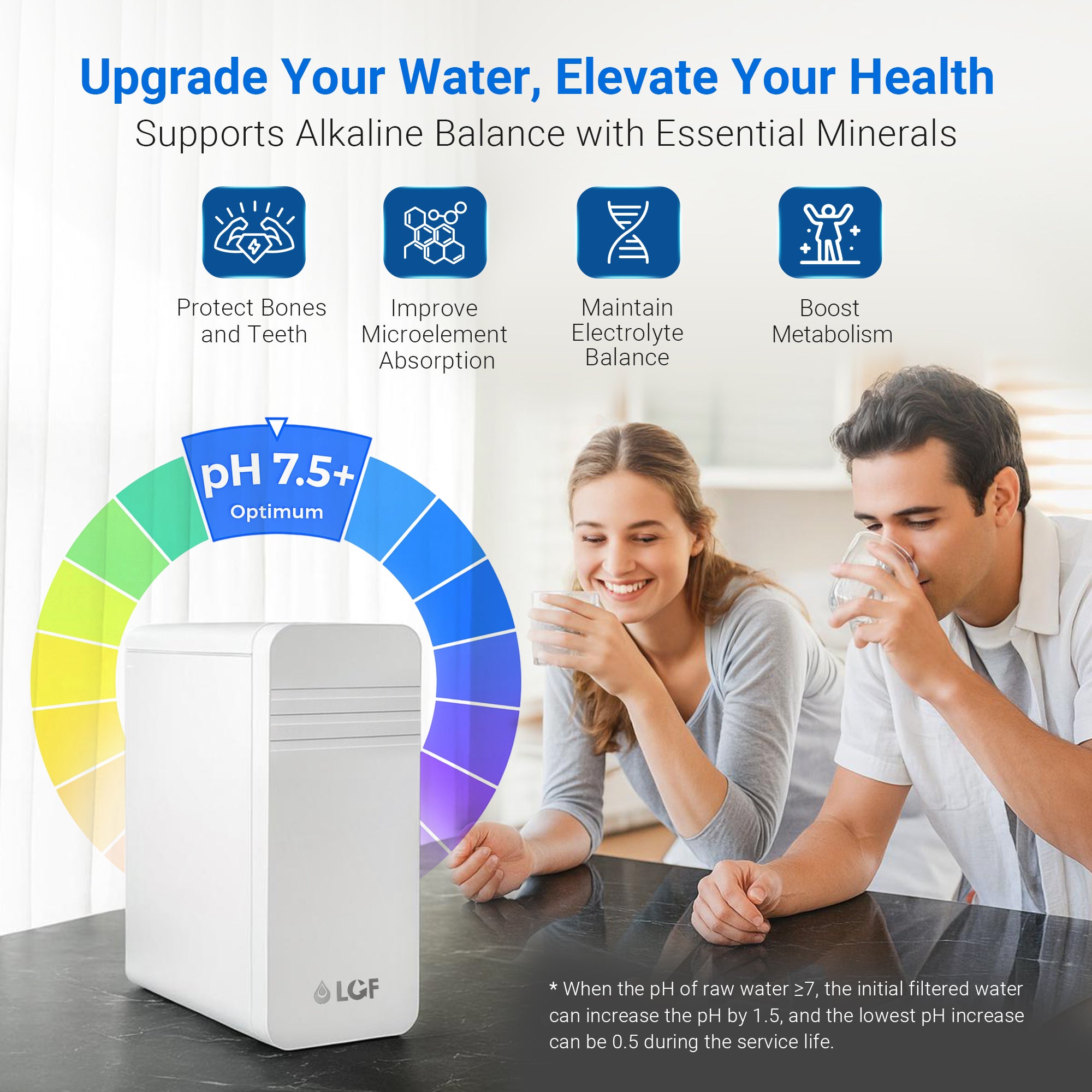 LCF 0.01μm Under Sink Ultra Filtration Water Filter System with Alkaline Minerals & LED UV Faucet