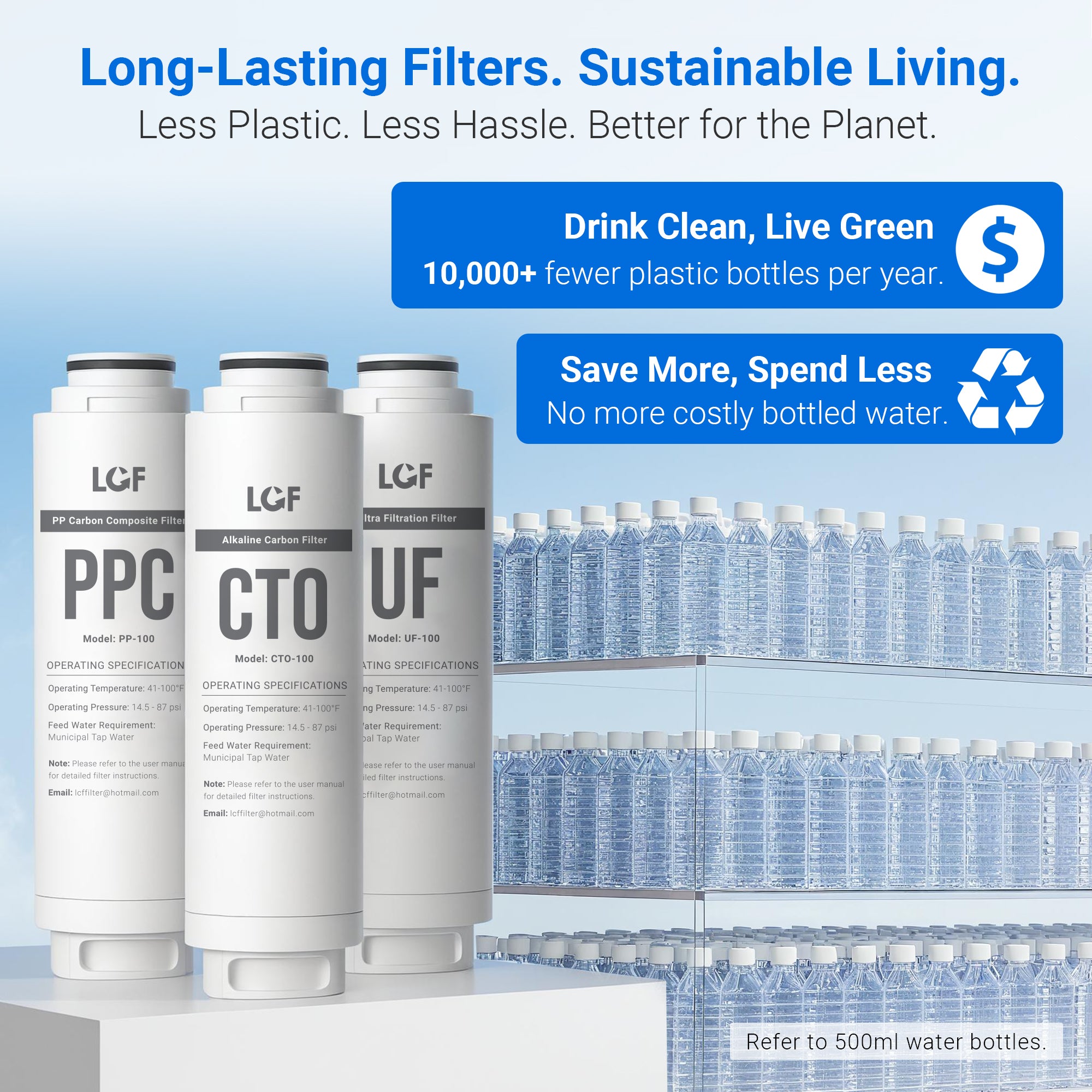 LCF PPC Replacement Filter for Under Sink Water Filter System – Sediment & Chlorine Reduction