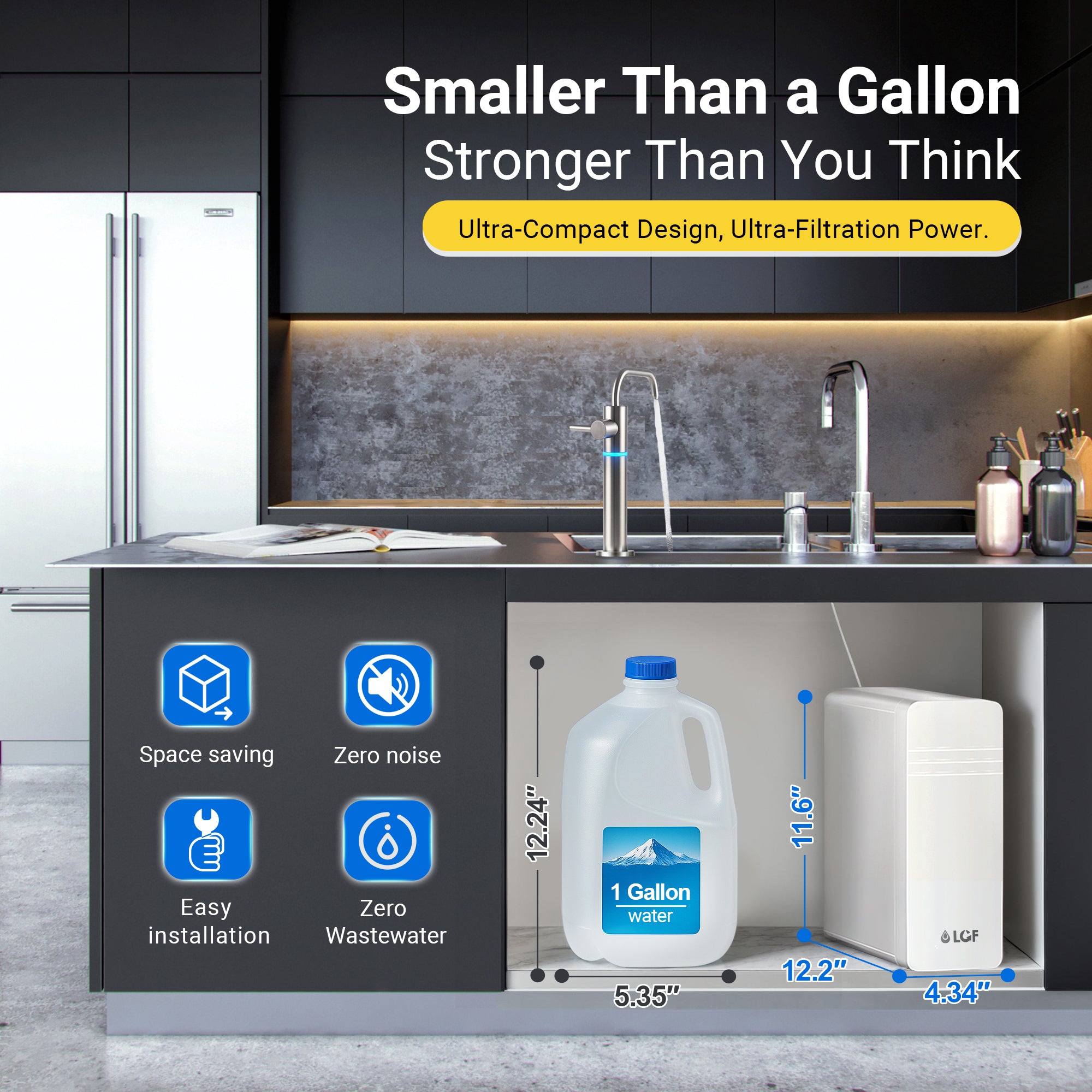 LCF 0.01μm Under Sink Ultra Filtration Water Filter System with Alkaline Minerals & LED UV Faucet