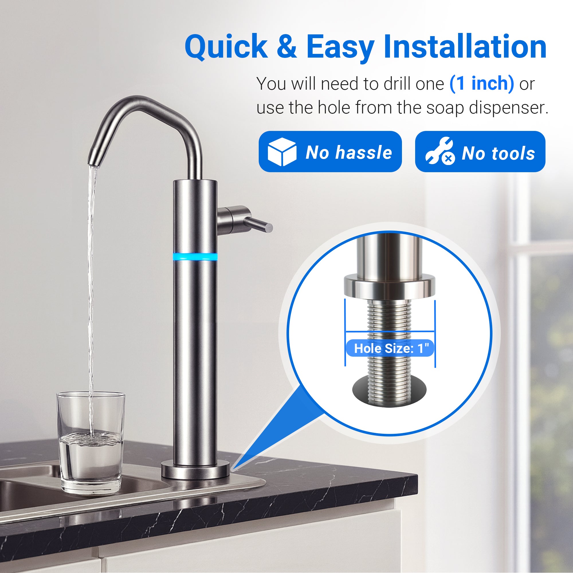 LCF LED UV Drinking Water Faucet, 304 Stainless Steel Filtered Water Faucet for Under Sink & RO Systems