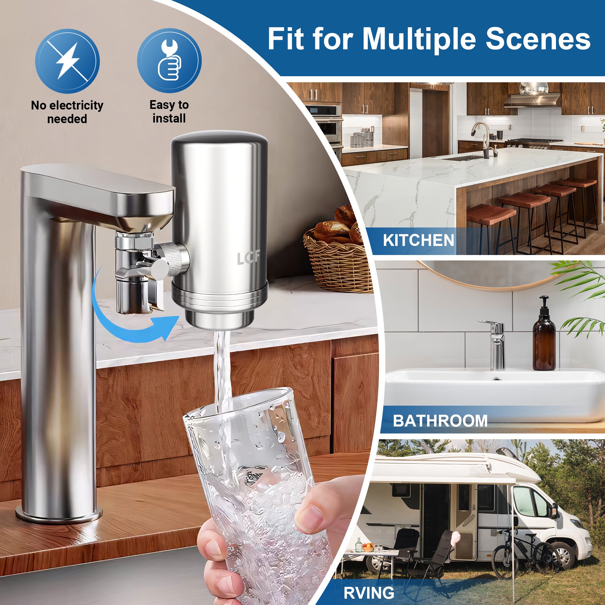 LCF 360° Rotating Stainless Steel Faucet Water Filter